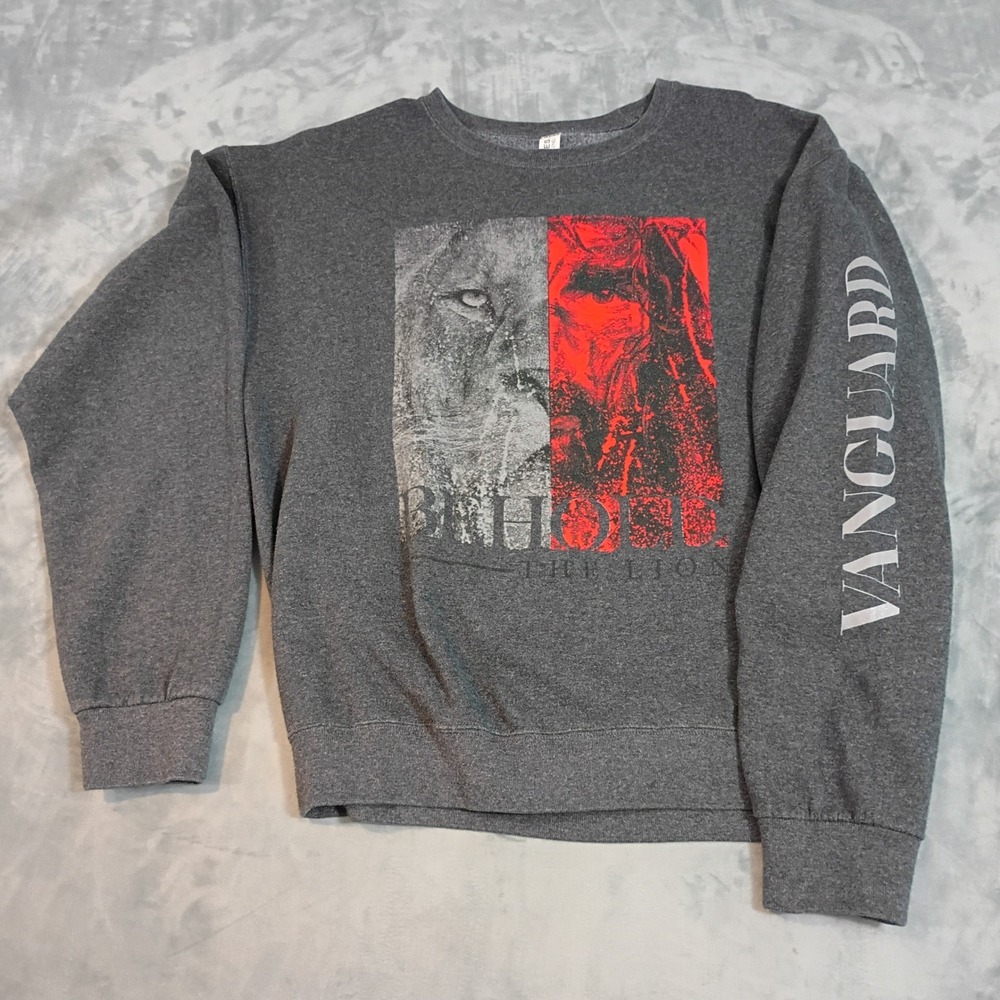 Jerzees NuBlend Vanguard Behold The Lion Lamb Jesus Graphic Sweatshirt Gray Med